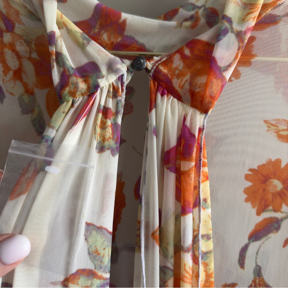 Free People Mesh Main Event Maxi Top Colorful Ruffle Trims Fitted Ruched details - Picture 5 of 7
